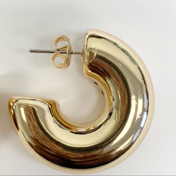 Polished Gold Huggie Statement Earrings - Picture 2 of 5